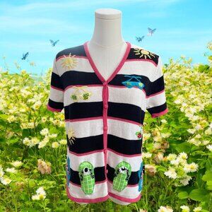 Summer Striped Cardigan PS Kawaii Coastal Vacation Colorful Whimsical Y2K Top